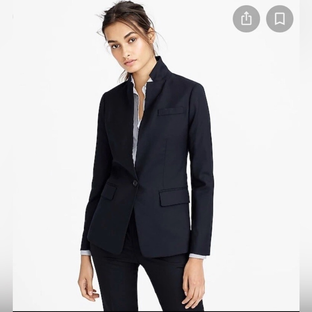 J.Crew Regent Blazer Black Italian Wool Blend Tailored Career Jacket Size 6